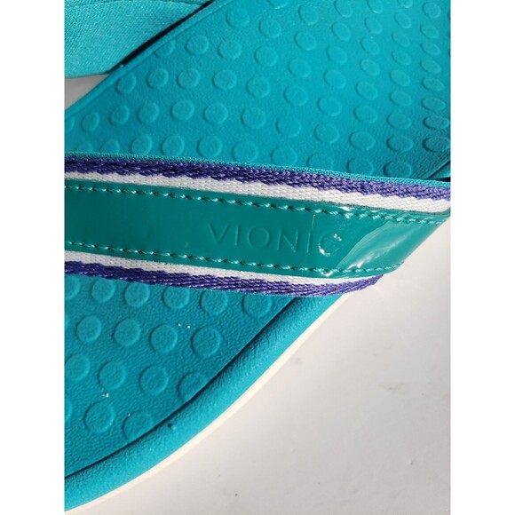 Vionic Womens Tide Sport Supportive Sandal Sz 6 Green w/Blue Trim Thong Orthotic - Picture 10 of 12